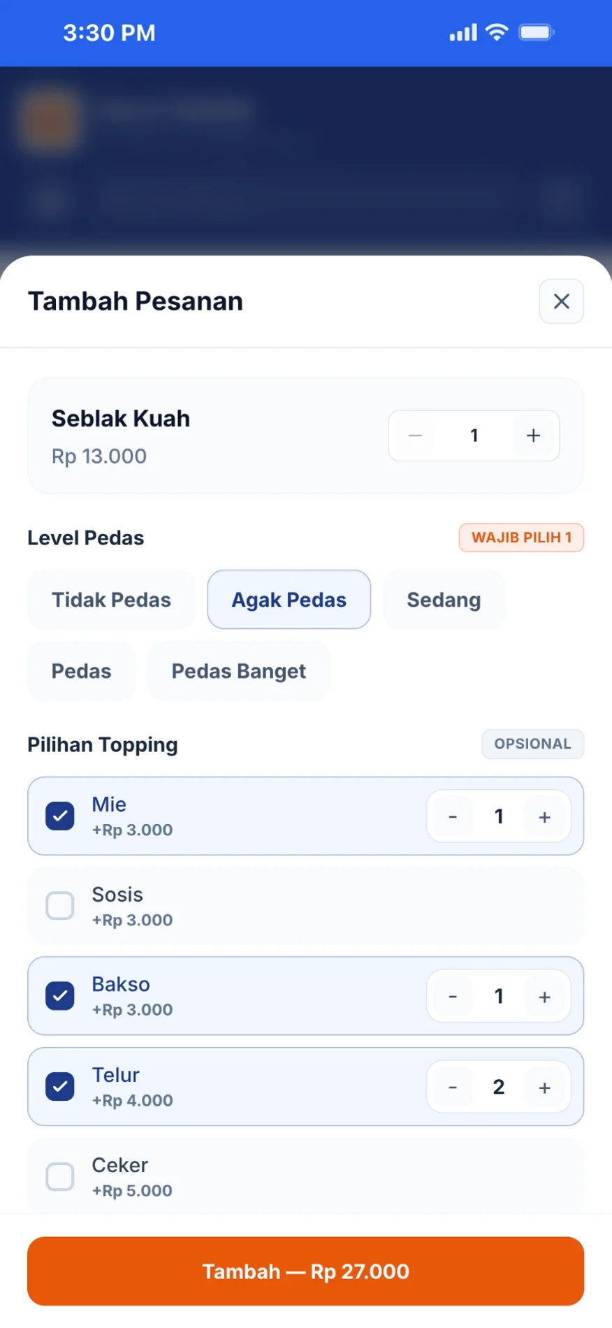 Form Tambah Pesanan