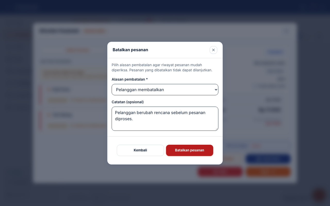 Form alasan dan catatan pembatalan