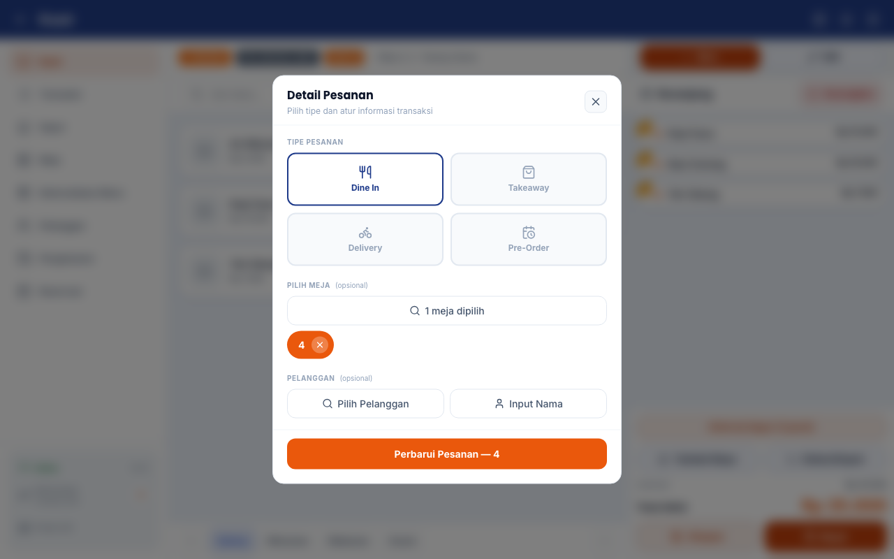 Pilihan meja setelah satu meja dilepaskan