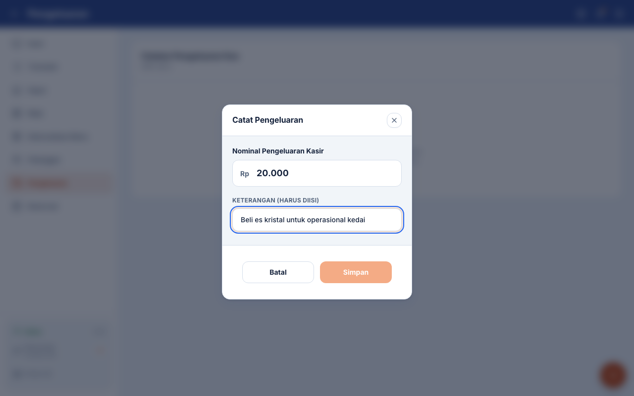 Form pengeluaran Rp 20.000 beserta keterangannya