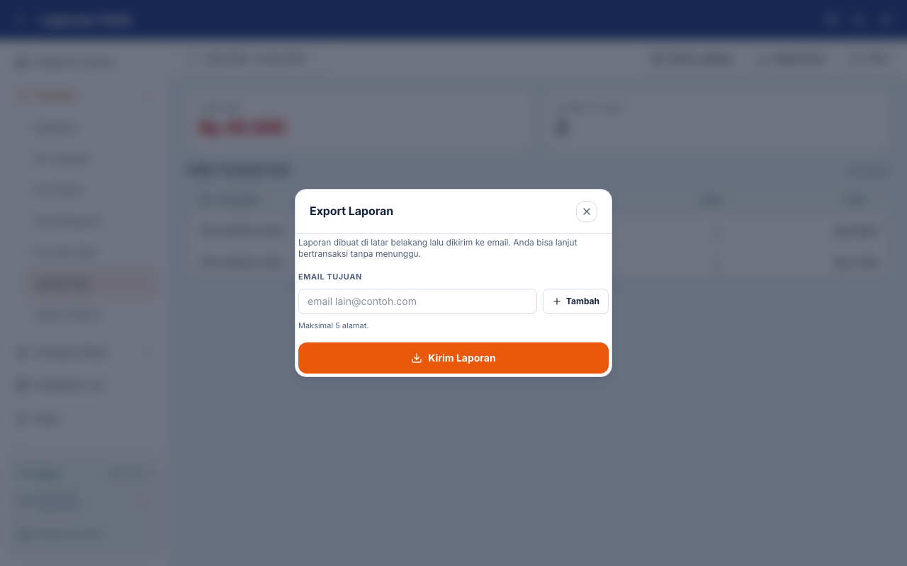 Dialog pengiriman laporan meminta alamat email tujuan