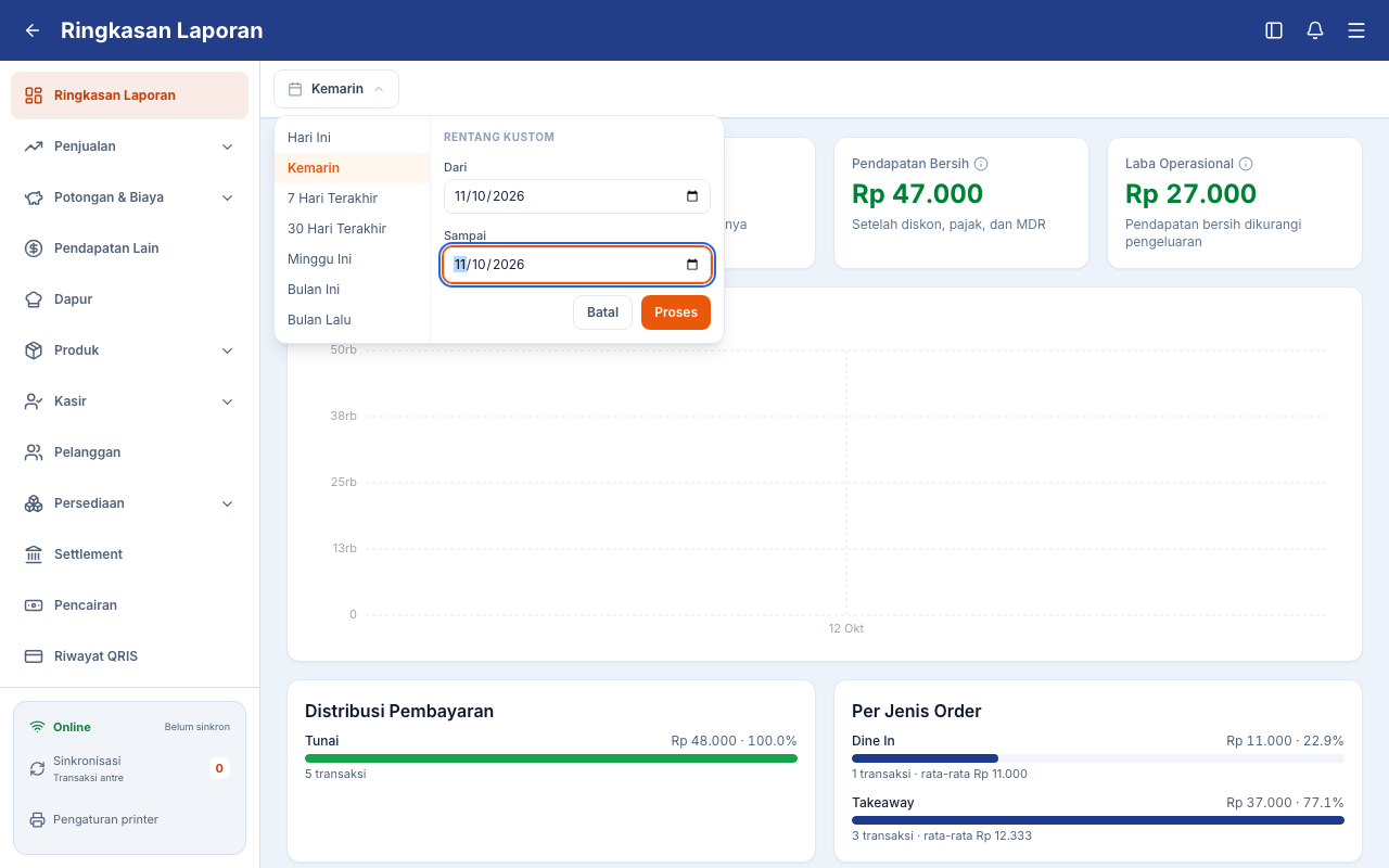 Filter rentang kustom untuk memeriksa 11 Oktober 2026