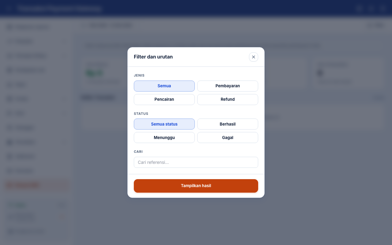Dialog filter jenis, status dan referensi gateway