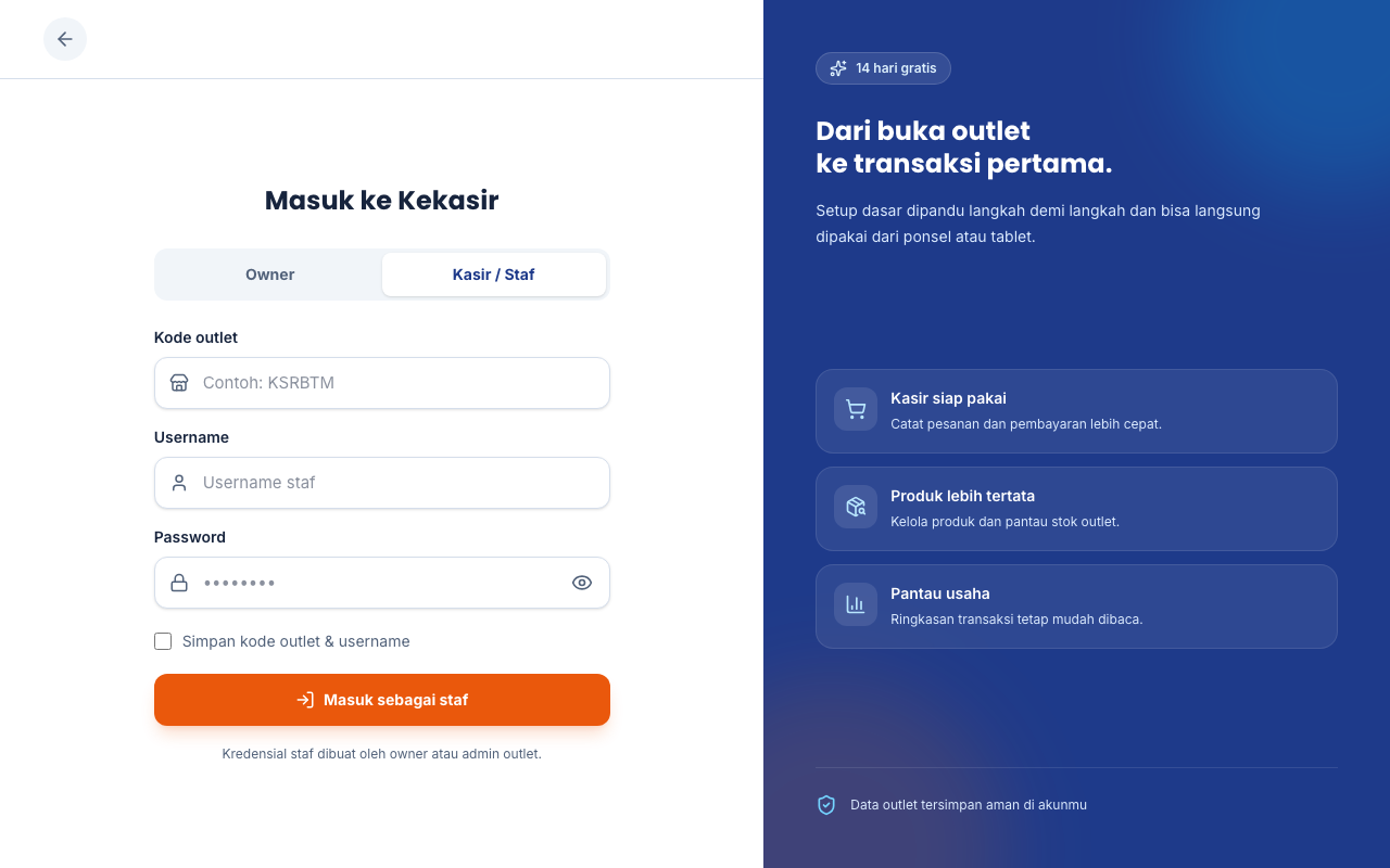 Form login staf yang perlu diperiksa