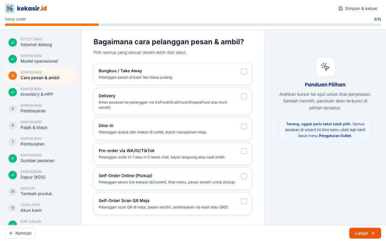 Pilihan cara pesan dan ambil