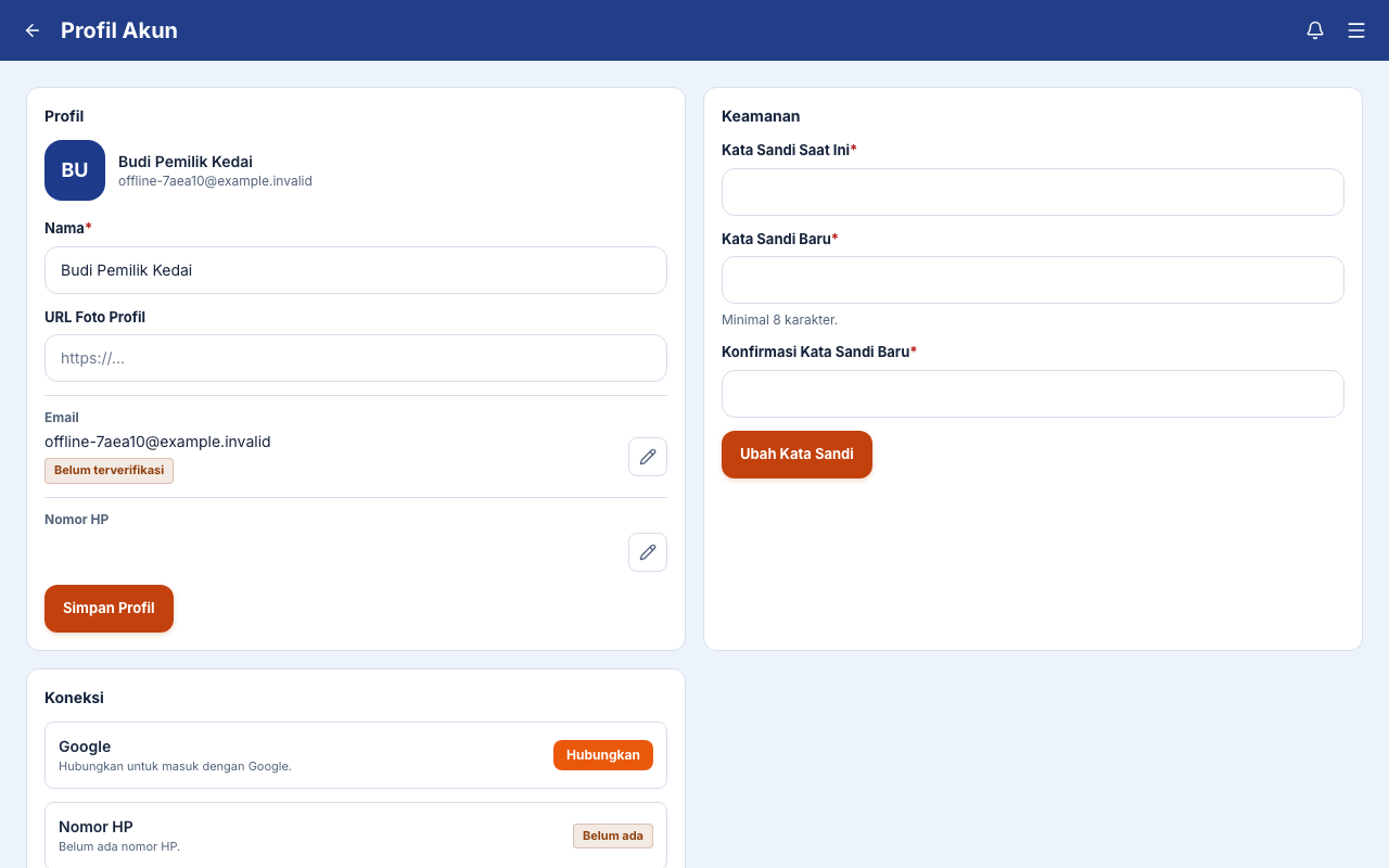 Profil owner setelah nama baru disimpan