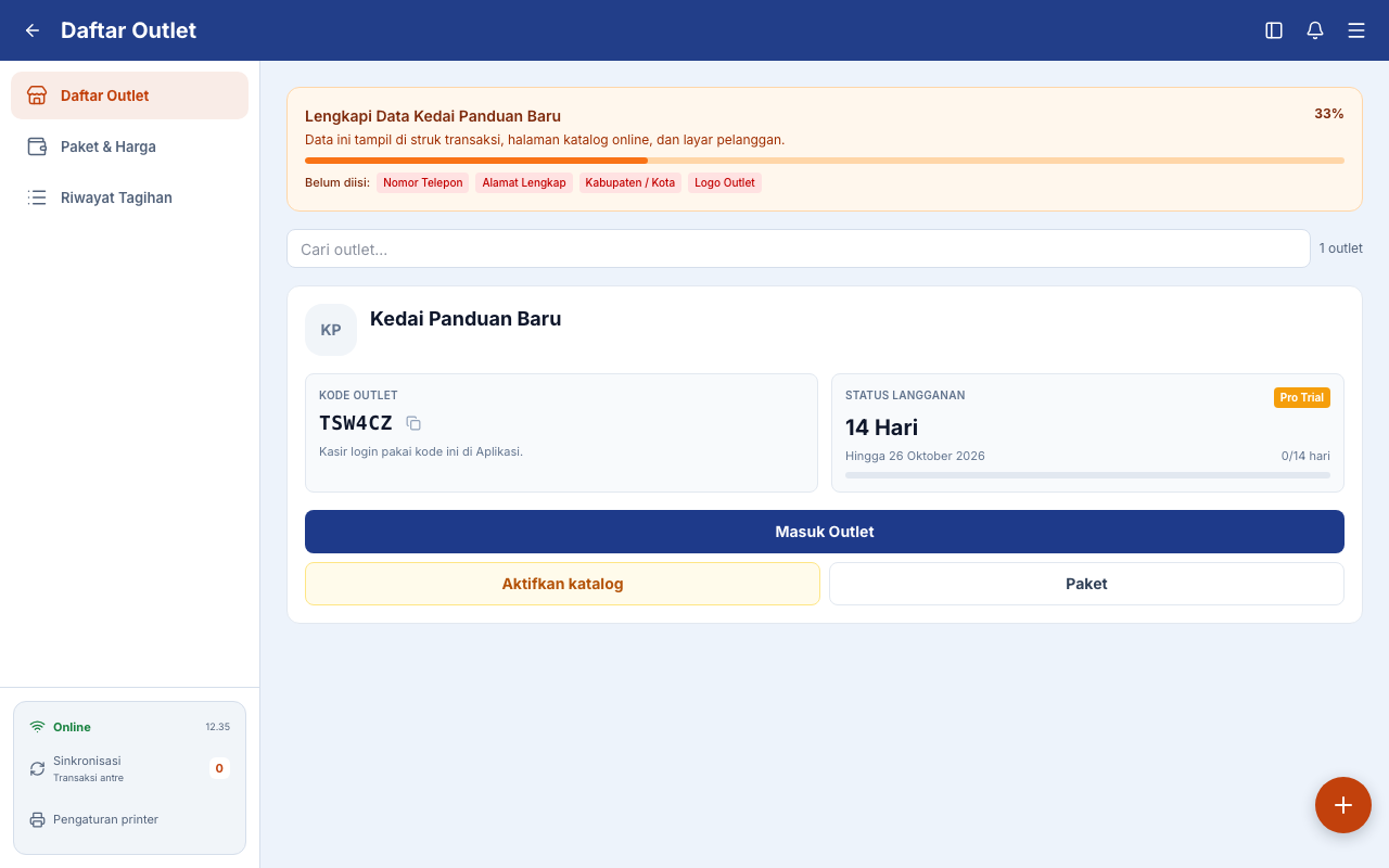Daftar outlet milik owner latihan