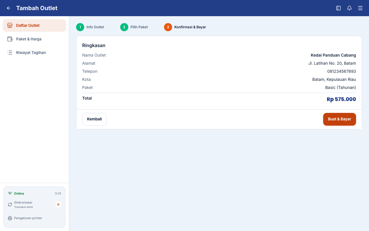 Ringkasan cabang baru dengan pilihan Basic Tahunan