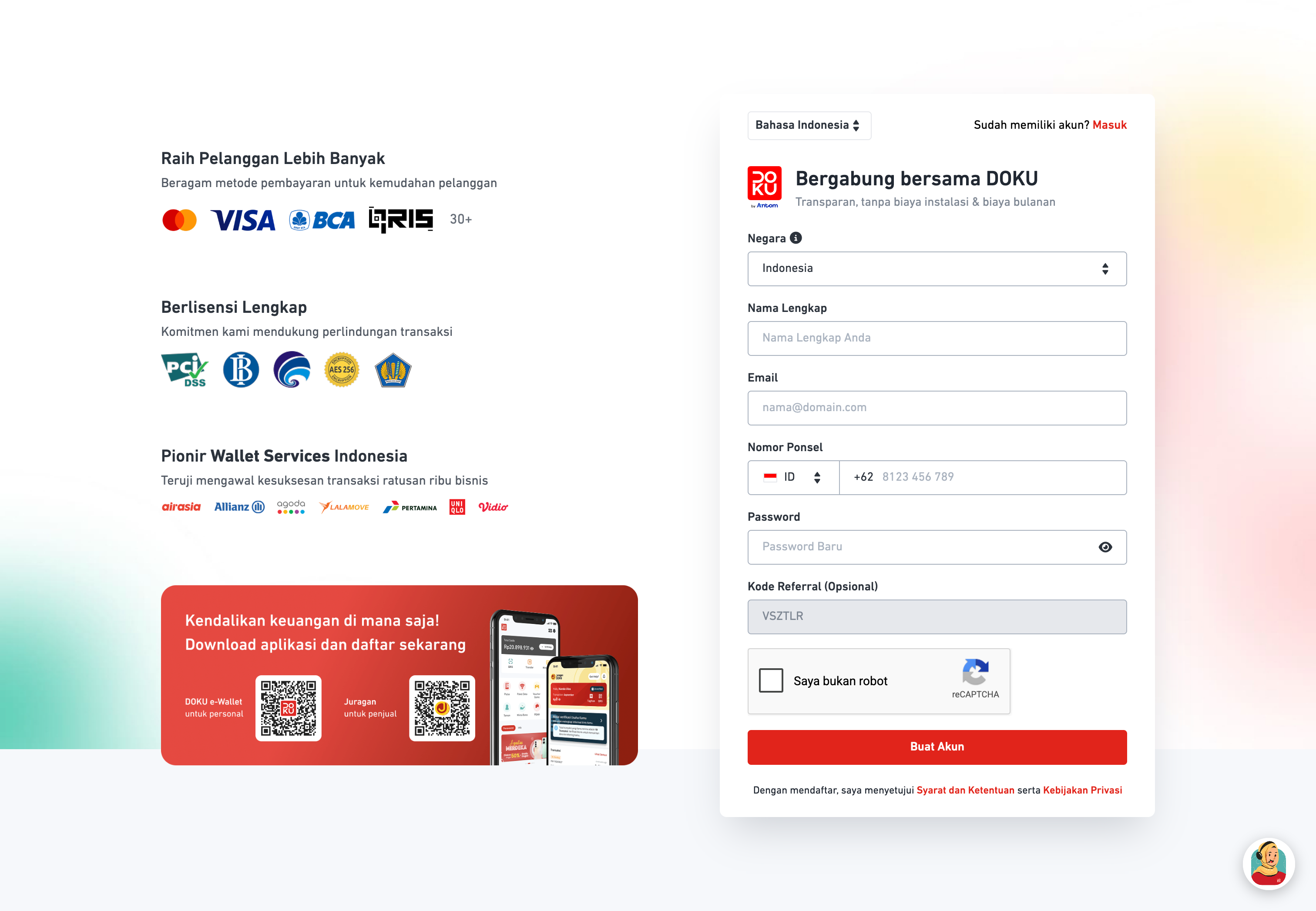 Formulir pendaftaran akun bisnis DOKU