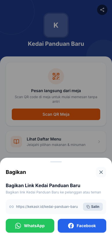 Pilihan berbagi halaman outlet pada layar mobile