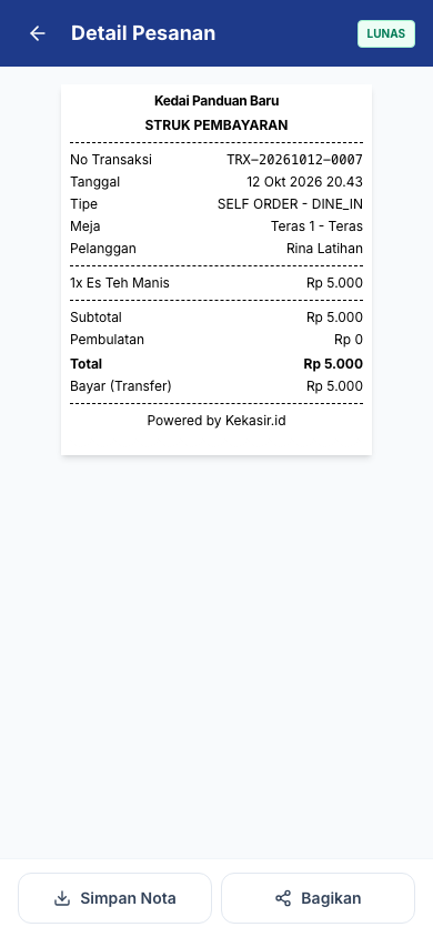 Detail struk pembayaran Rina setelah lunas