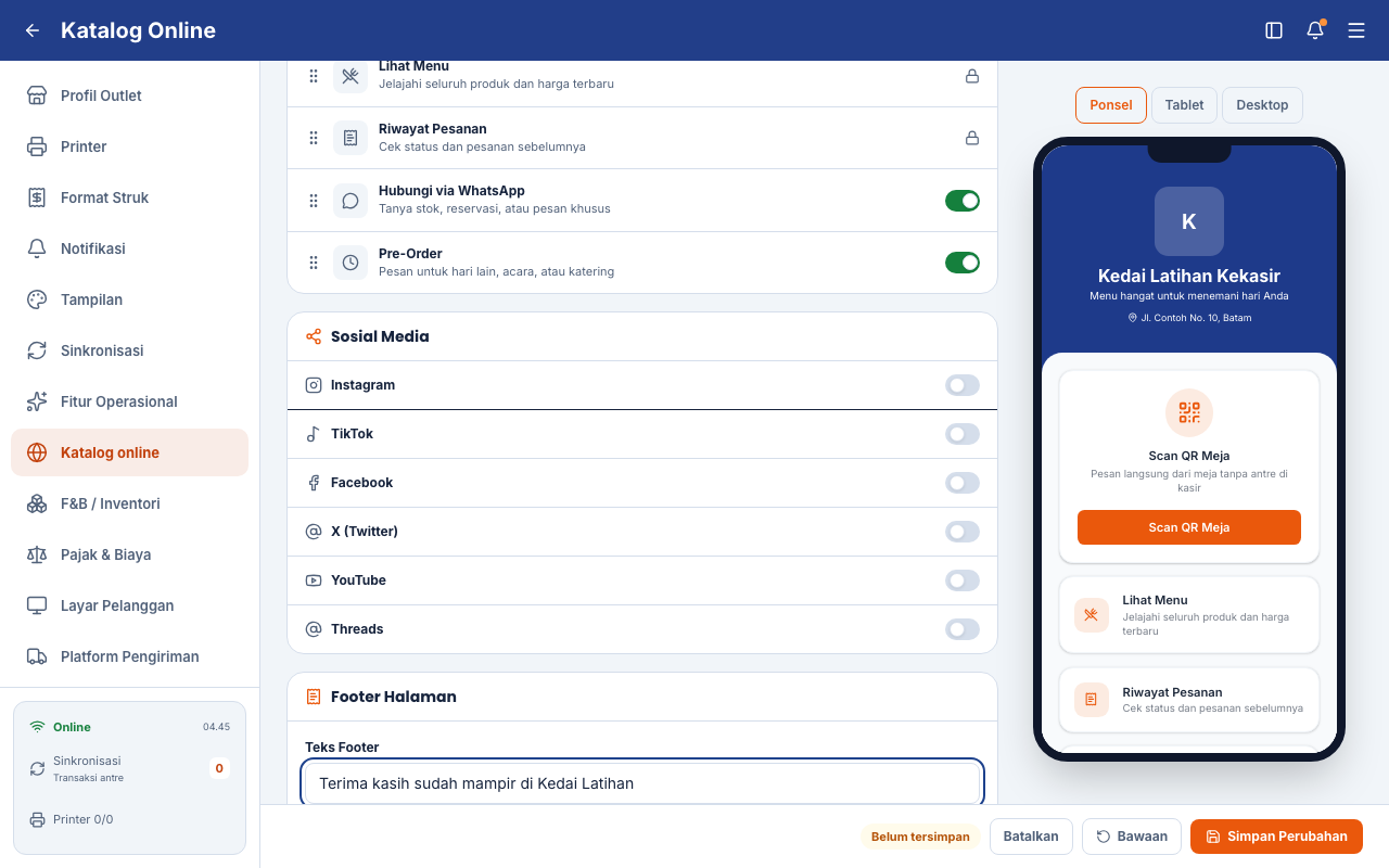 Teks footer dan pengaturan bagian bawah katalog