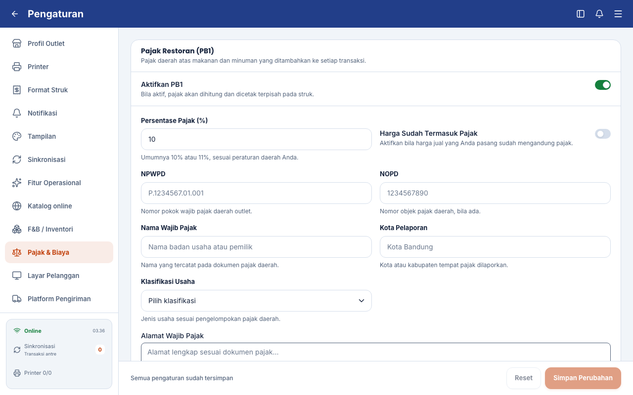 Form PB1 aktif dengan persentase contoh 10 persen