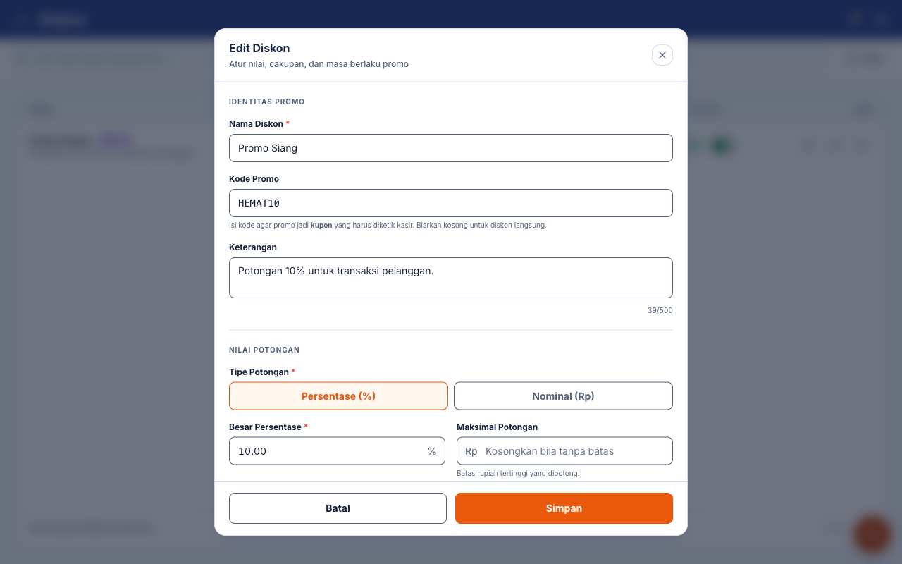 Form Promo Siang dengan kupon HEMAT10 dan potongan 10 persen