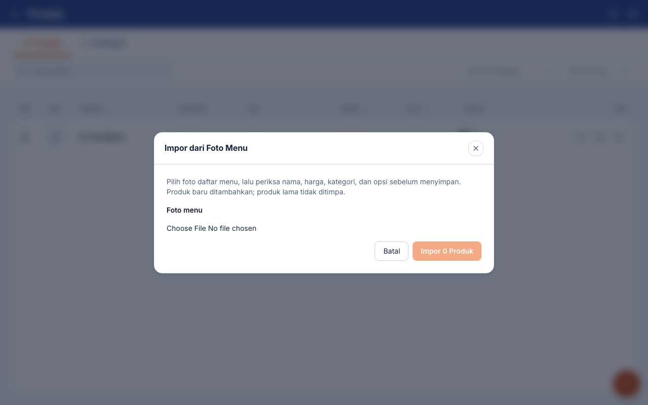 Dialog impor dari foto menu sebelum foto dipilih