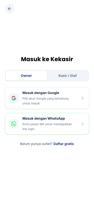 Halaman login aplikasi (tampilan ponsel)