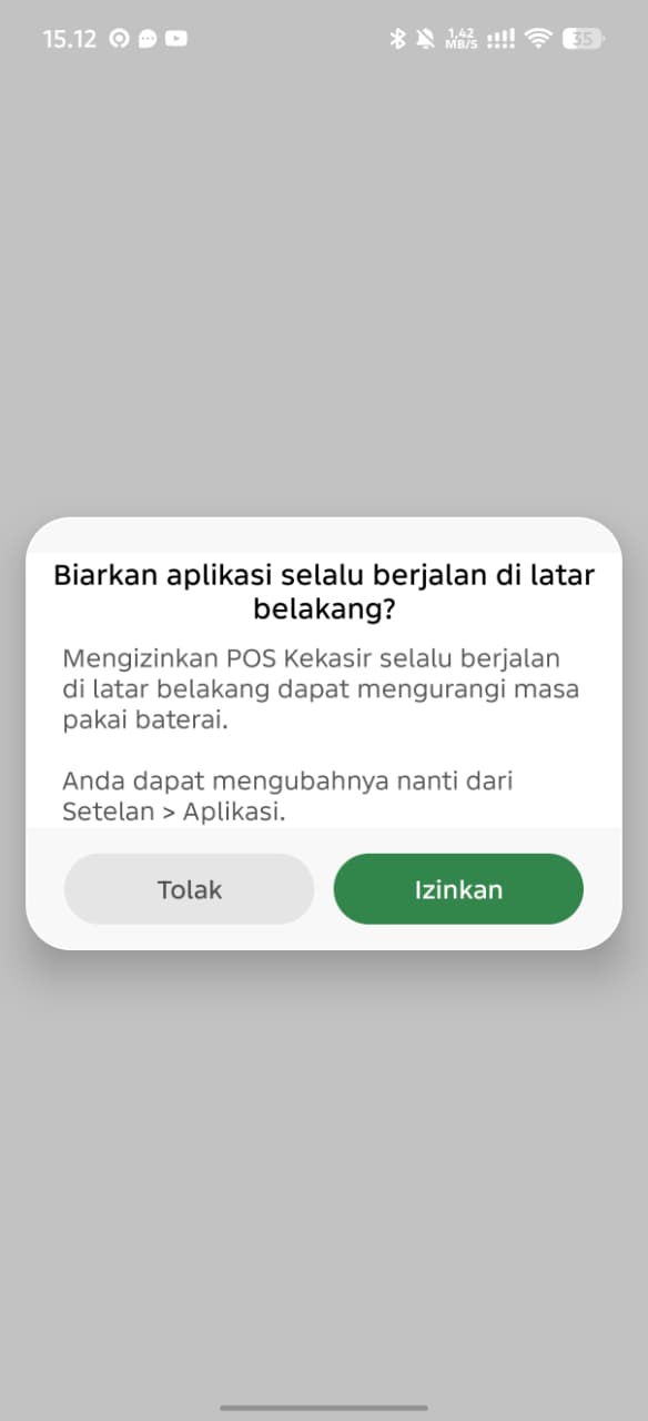 Dialog Android menanyakan izin berjalan di latar belakang