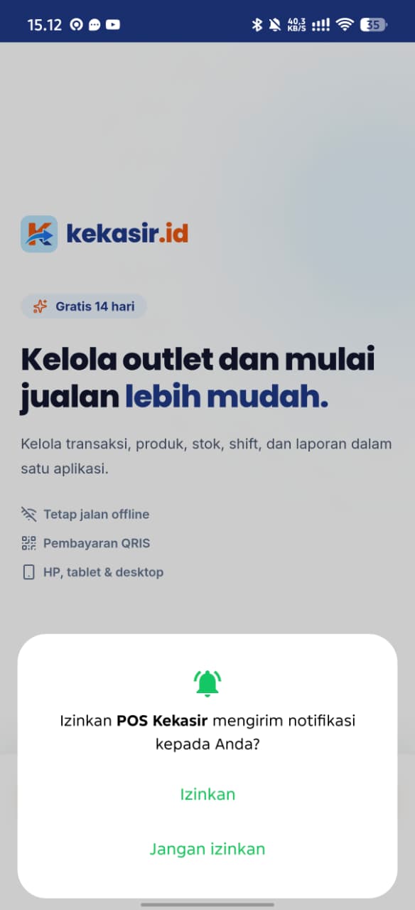 Dialog Android menanyakan izin mengirim notifikasi