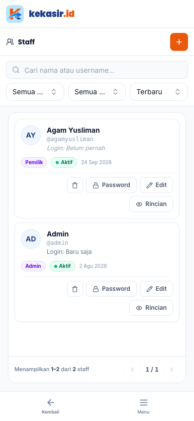 Daftar staff per peran (tampilan ponsel)