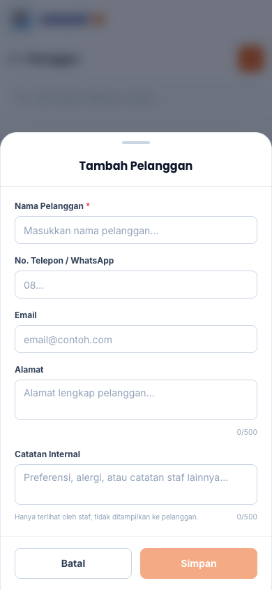 Dialog Tambah Pelanggan (tampilan ponsel)