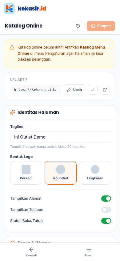 Halaman Katalog Online (tampilan ponsel)