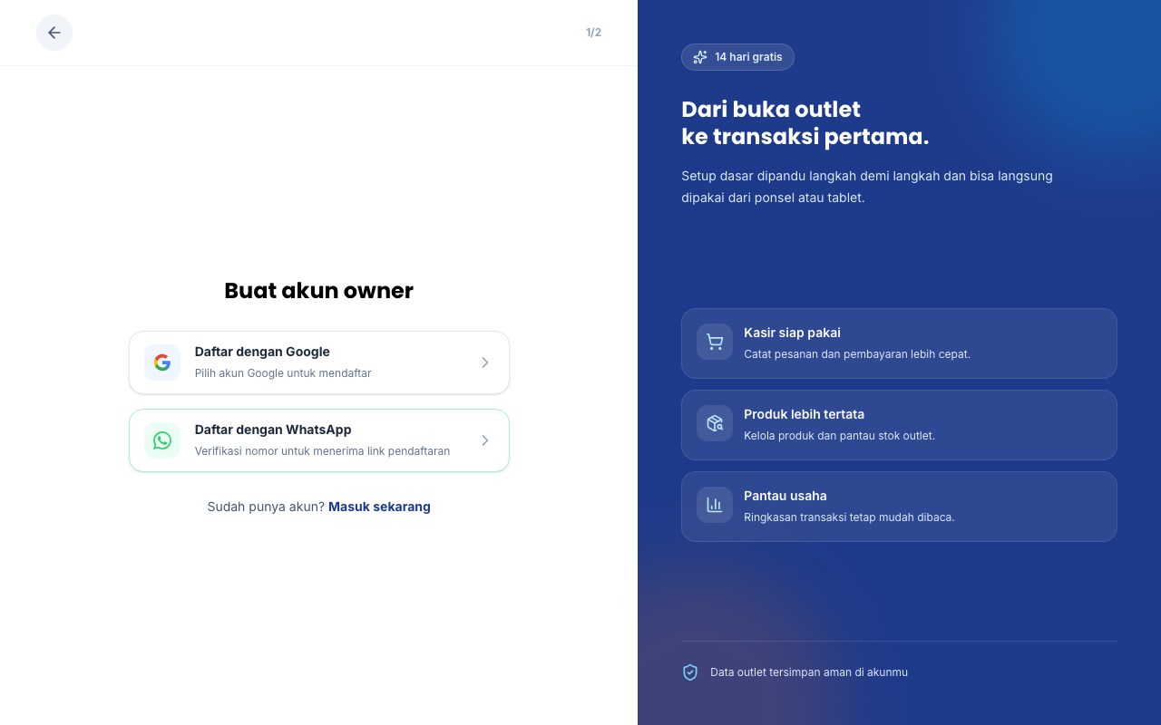 Halaman Daftar dengan pilihan Google