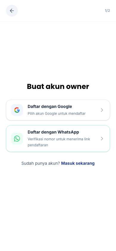 Halaman Daftar dengan pilihan Google (tampilan ponsel)