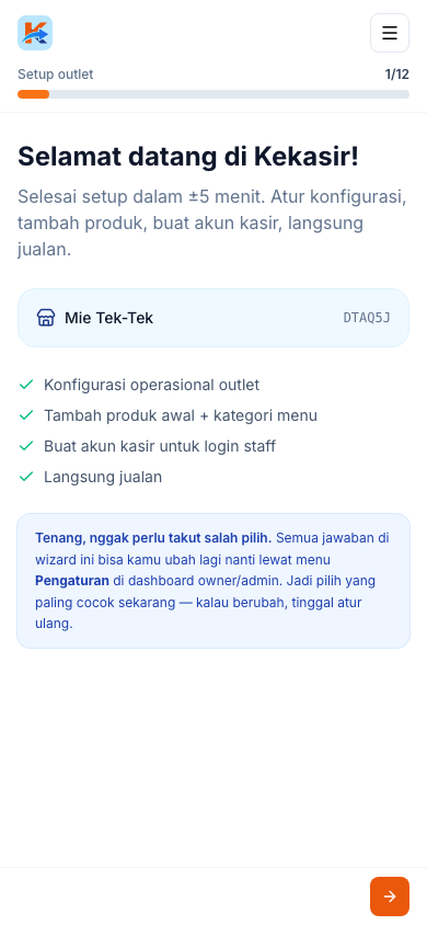 Halaman Selamat Datang Setup Wizard (tampilan ponsel)