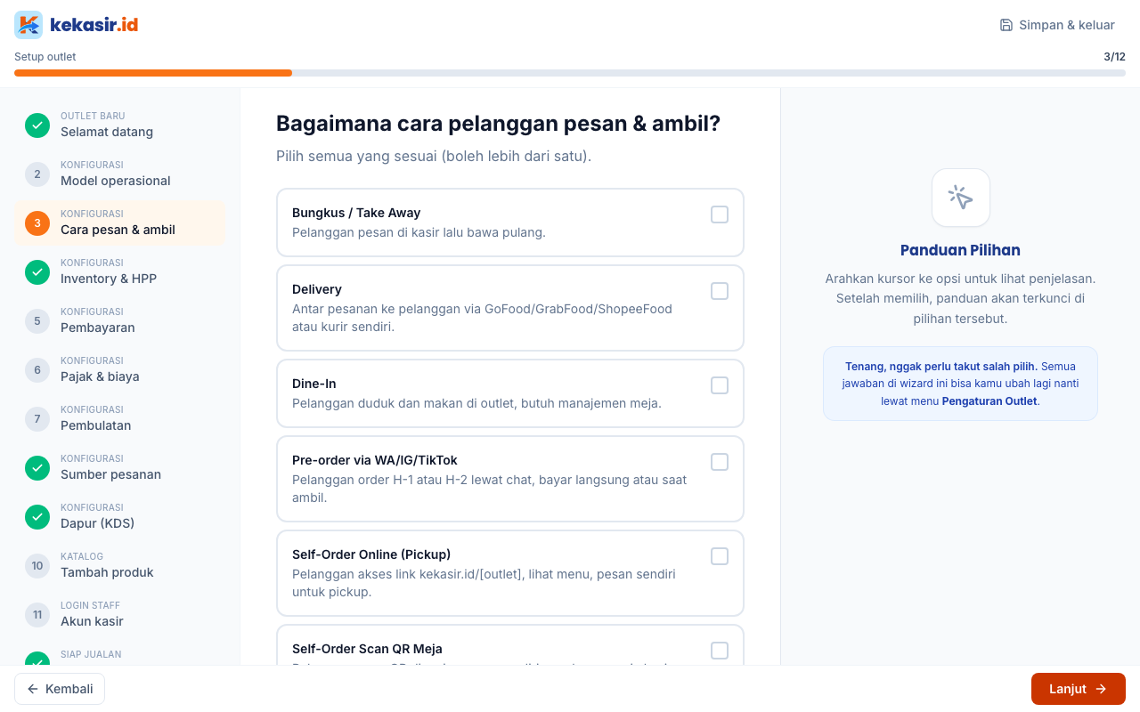 Pilihan cara pelanggan pesan & ambil