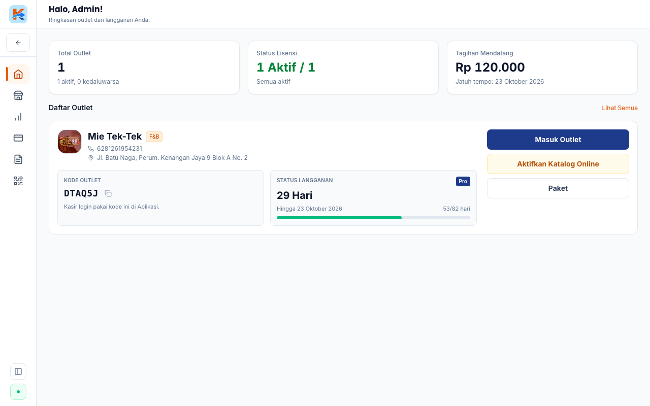 Panel Owner dengan dashboard semua outlet