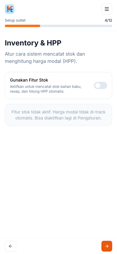 Langkah inventory & HPP (tampilan ponsel)