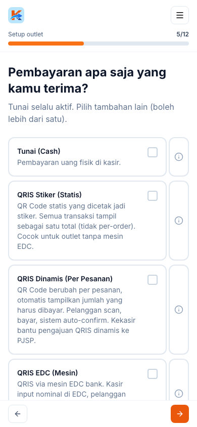 Pilihan metode pembayaran (tampilan ponsel)