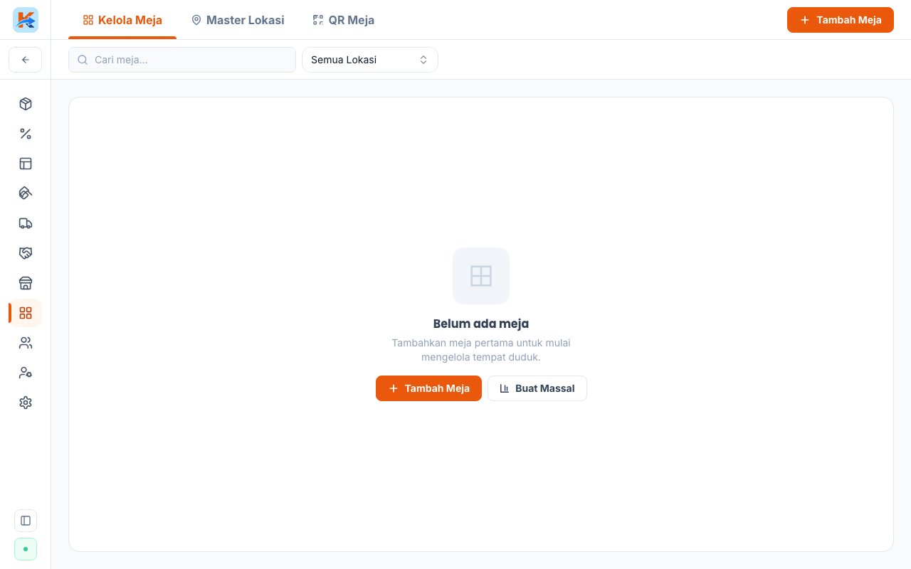 Setup daftar meja