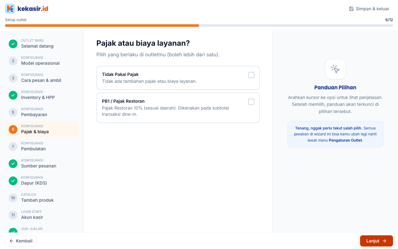 Pengaturan pajak & biaya layanan