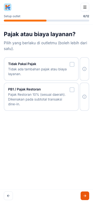 Pengaturan pajak & biaya layanan (tampilan ponsel)