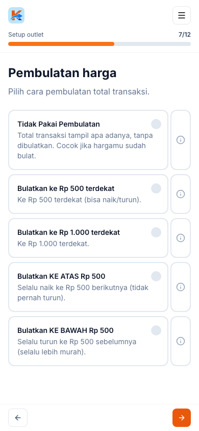 Pengaturan pembulatan harga (tampilan ponsel)