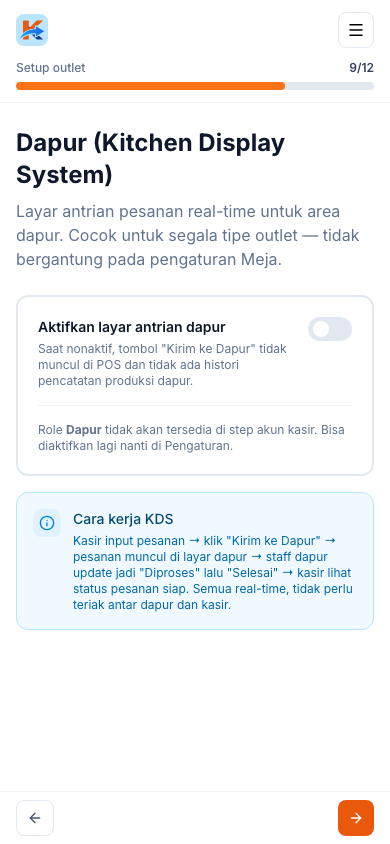 Langkah layar dapur (tampilan ponsel)