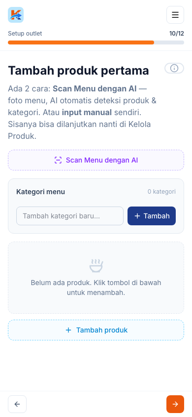 Form produk pertama (tampilan ponsel)