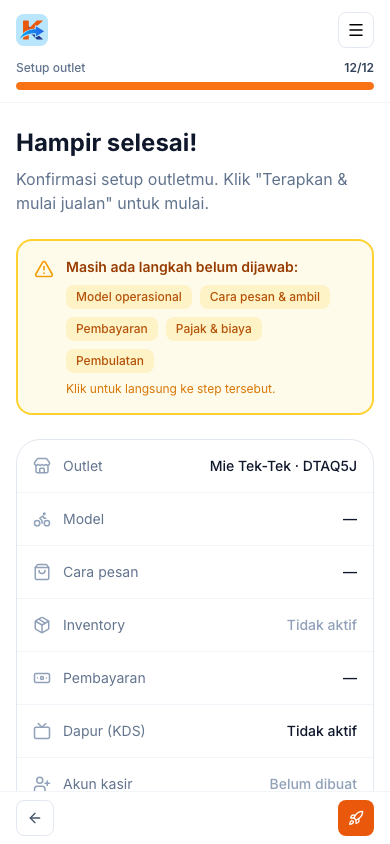 Halaman selesai setup wizard (tampilan ponsel)
