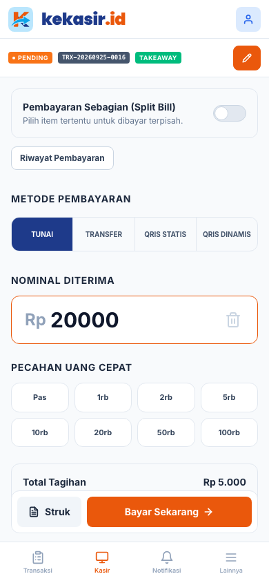 Halaman Pembayaran Tunai lebih (tampilan ponsel)