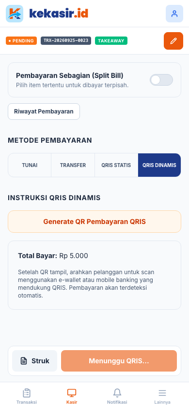 Halaman Pembayaran QRIS Dinamis (tampilan ponsel)