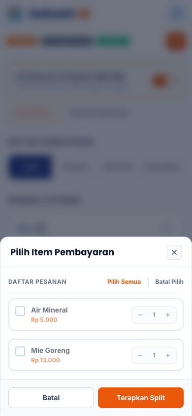 Panel Split Bill (tampilan ponsel)