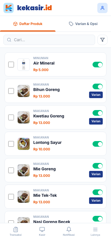 Halaman katalog (tampilan ponsel)