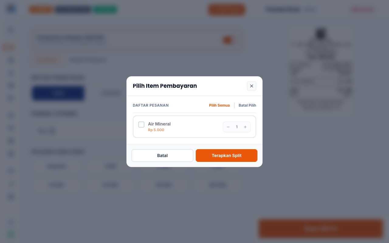 Hasil Split Bill, total dibayar dan sisa tagihan setelah satu pembayar