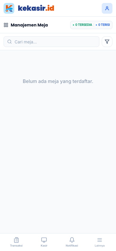 Halaman Manajemen Meja (tampilan ponsel)