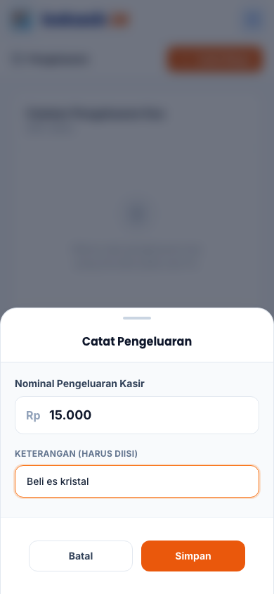 Form pengeluaran terisi (tampilan ponsel)