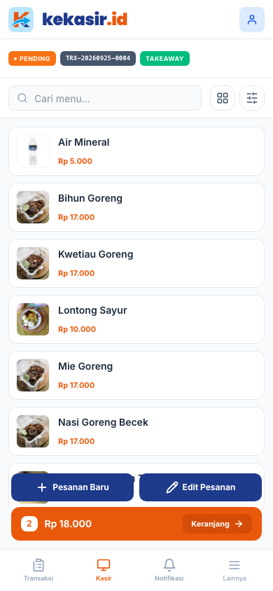 Panel Keranjang multi item (tampilan ponsel)