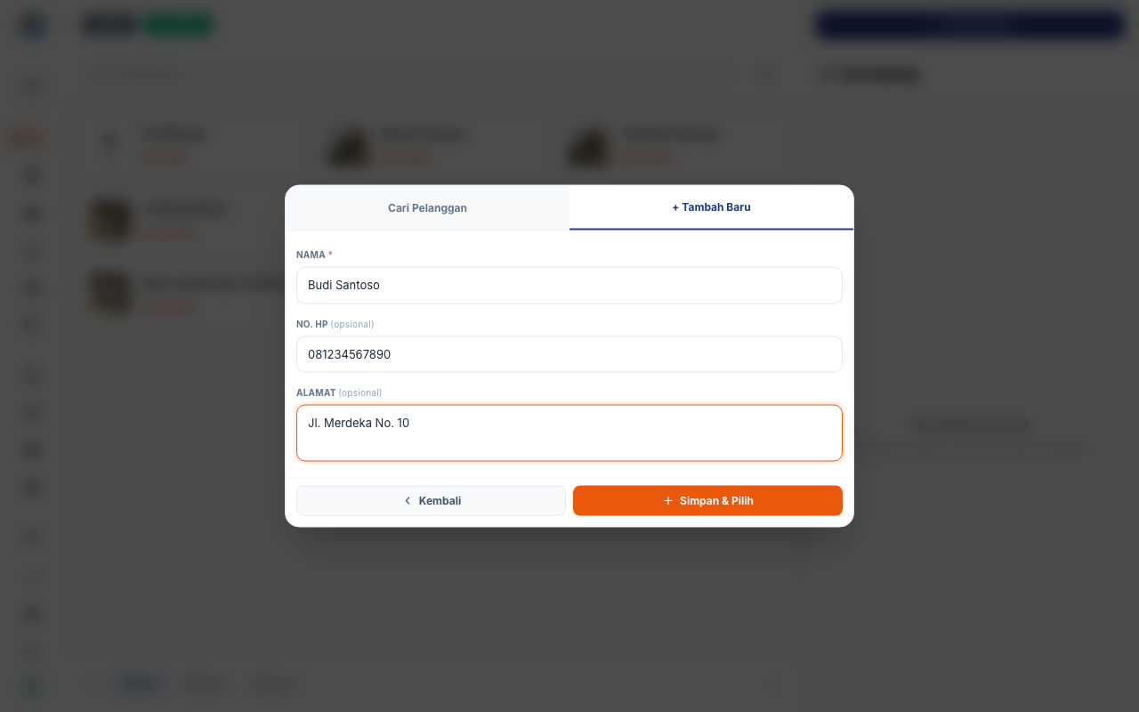 Form pelanggan baru terisi nama dan nomor HP