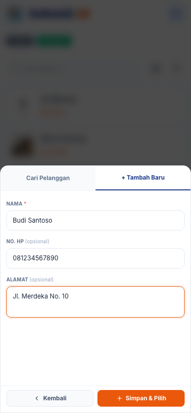 Form pelanggan terisi (tampilan ponsel)
