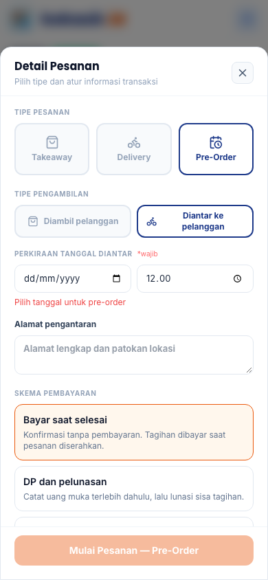 Pre-Order diantar (tampilan ponsel)